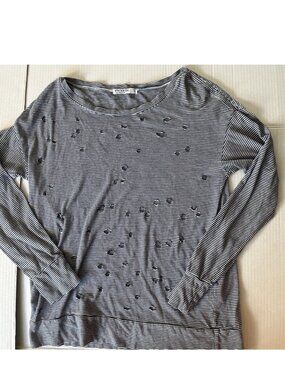 Stateside Distressed Striped Long Sleeve Tee Small Black White 100% Cotton